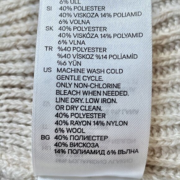 H & M Ruffle Trim Long Wool Blend Knitted Beige Scarf 18”x70” NWT Coastal Snow - Picture 11 of 11